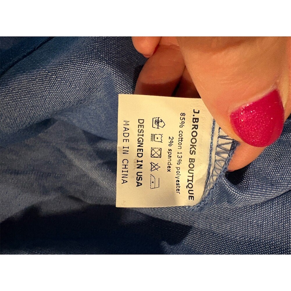 J. Brooks Dress Womens 1X Blue Midi V-Neck Button Front Cutout Waist 3/4 - Picture 12 of 13